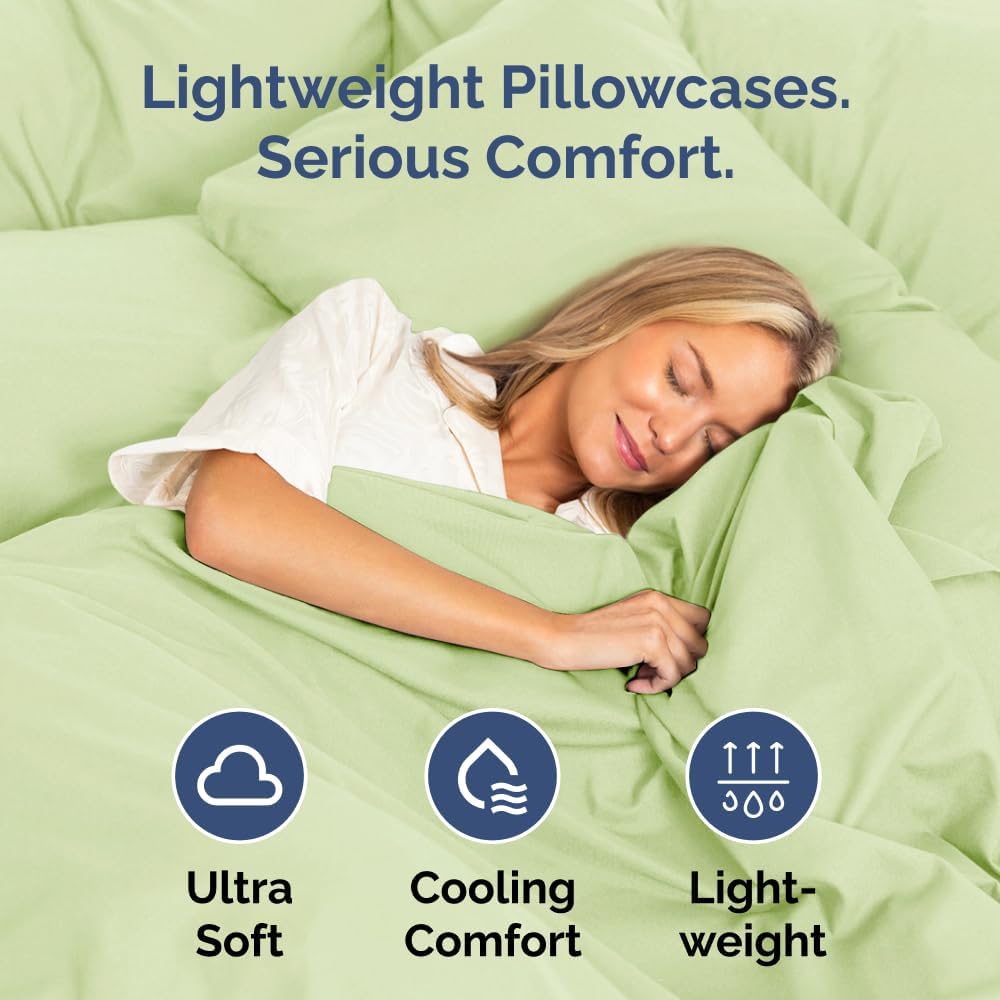 Skiennix Standard Pillow Cases Set of 4 - Soft Hotel Quality Covers - Machine Washable Light Sage Green