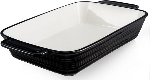 LIFVER Casserole Dish - 9x13 Ceramic Baking Dish | 115oz Large Lasagna Pan with Handles, Oven Safe, Black