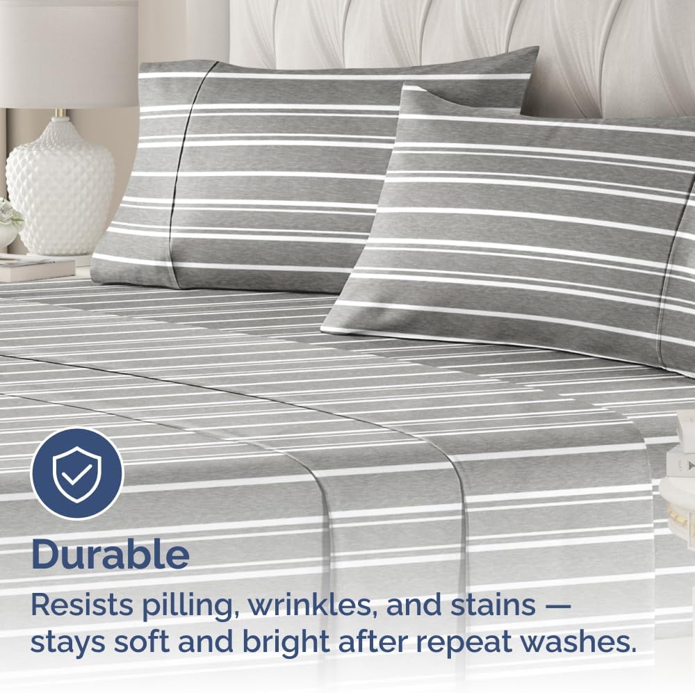 Skiennix Queen Pillow Cases Set of 2 - Ultra Soft Hotel Quality - Wrinkle Free & Fade Resistant - Grey Stripes