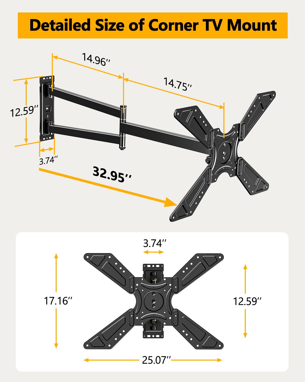 FORGING MOUNT Full Motion Corner TV Wall Mount for 32-75 Inch TVs Holds 110 lbs,33" Long Extension Arm with Landscape to Portrait Rotation, Swivel & Tilt,Vertical Rotating TV Mount,Max VESA 600x400mm