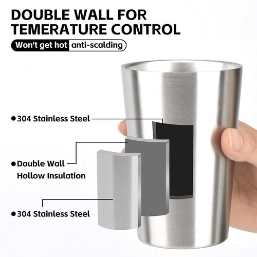 HOEGMST 10 Pack 12 oz Stainless Steel Insulated Cup, Double Wall Vacuum Small Metal Cup, Reusable Camping Cups Unbreakable Indoor Outdoor for Party, Home, Office, BBQ, Sliver