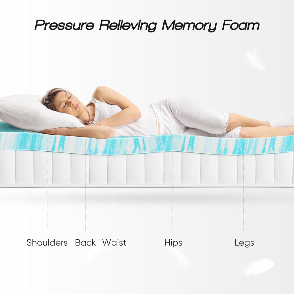 Skiennix Full Size Mattress Topper - 2 Inch Cooling Gel Memory Foam for Back Pain Relief, CertiPUR-US Certified