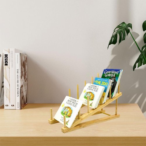 2 PCS Book Display Stand Holder, 5-Tier Wooden Kids Bookshelf, Toddler Book Rack Organizer for Magazines, Children Tabletop Book Display Shelves for Living Room Bedroom Home Office