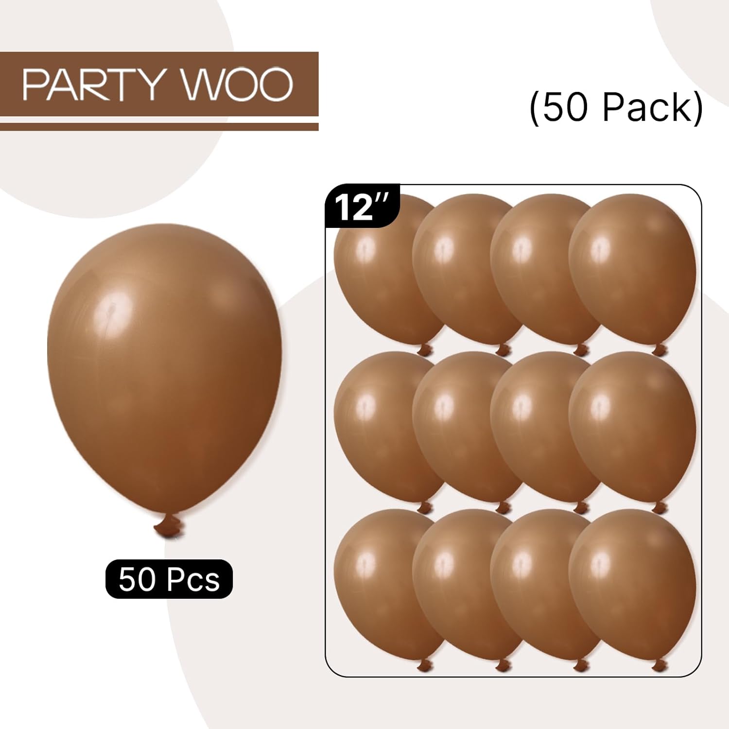 PartyWoo Brown Balloons - 50 Pcs 12 Inch Latex Helium Balloons for Baby Shower & Birthday Decor