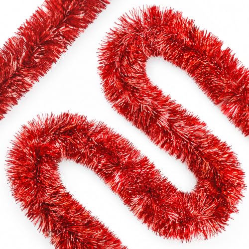 50FT Red Christmas Tinsel Garland Thick Metallic Twist Tree Decoration - Variation of THIS listing