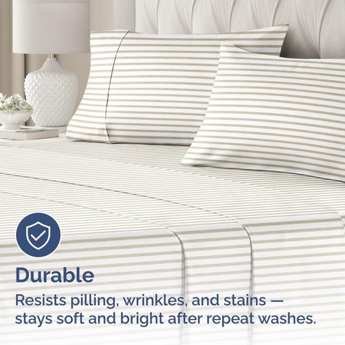 King Pillow Cases by [Brand Name] - Ultra Soft Hotel Quality Covers | Comfy, Wrinkle-Free, 4-Piece Set - Beige Stripes