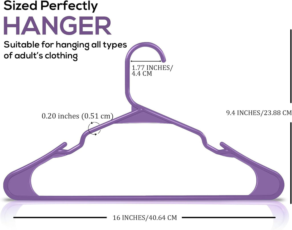 Utopia Home Plastic Hangers 100 Pack - Durable Space-Saving Clothes Hangers - Purple Closet Organizers