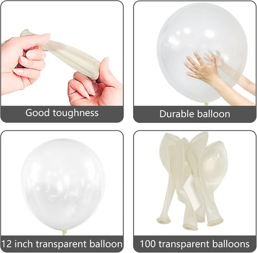 Clear Latex Balloons 100 Pack - 12 Inch Transparent Helium Balloons with 2 Rolls of Ribbon | Perfect for Birthday, Wedding, Baby Shower Decorations