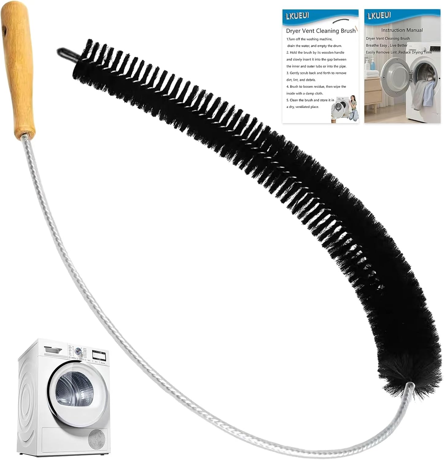 Skiennix Dryer Lint Brush - 47.2 Inch Extra Long Flexible Tool for Efficient Lint Trap Cleaning