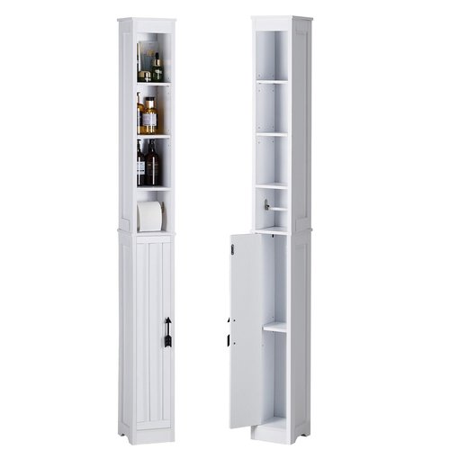 VECELO 71" Tall Bathroom Storage Cabinet, Narrow Storage Cabinet with Adjustable Shelves, Toilet Paper Rod and Magnetic Door, Freestanding Slim Bathroom Storage Cabinets for Small Space, White