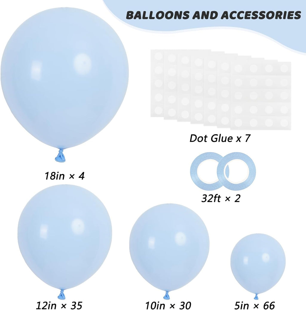 RUBFAC Light Baby Blue Balloons - 135pcs in Various Sizes for Baby Shower & Birthday Decorations | Latex Pastel Blue