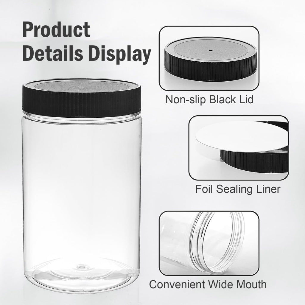 Vumdua 27 Ounce Plastic Jars with Lids, 6 Pack Food Storage Containers Airtight, Clear Containers for Organizing