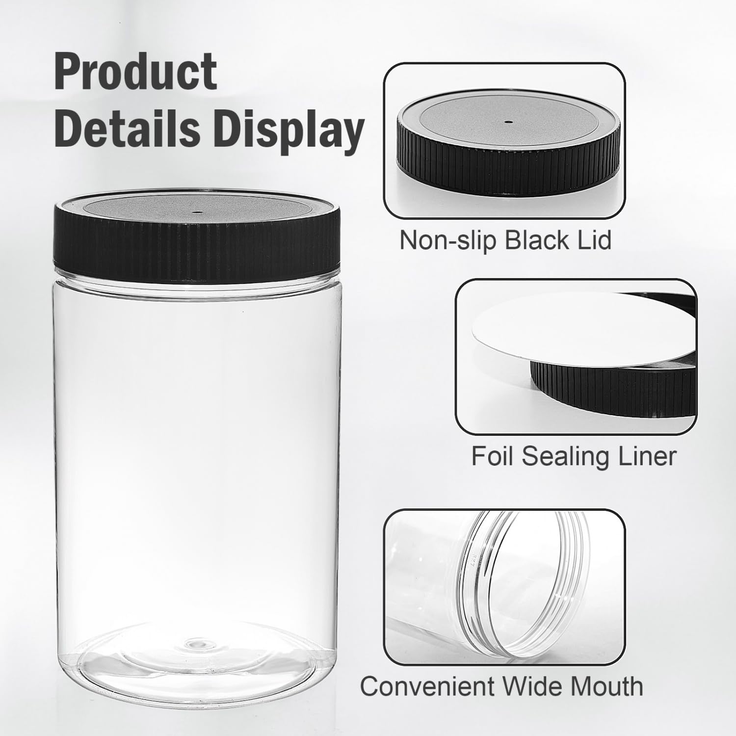 Vumdua 27 Ounce Plastic Jars with Lids, 6 Pack Food Storage Containers Airtight, Clear Containers for Organizing