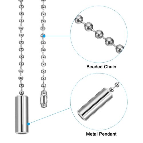 PATIKIL 1M 3.3ft Ceiling Fan Pull Chain, 4 Pcs Beaded Pulls Cord Extender Cylinder Pendant for Fan Light Chandelier Table Lamp Pulling Switch, Silver Tone
