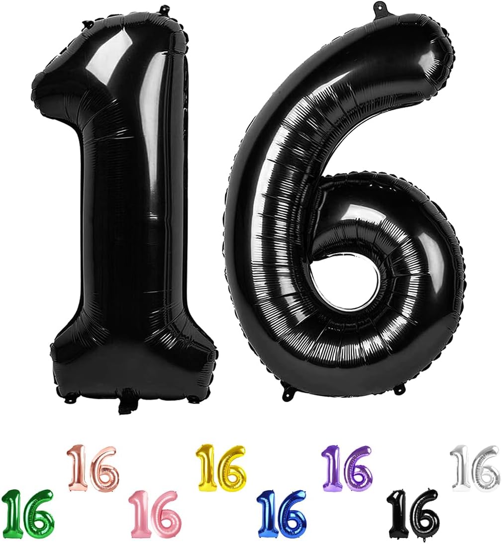 Number 16 Balloon by [Brand Name] - 40 Inch Black Number Balloon for Birthdays & Anniversaries