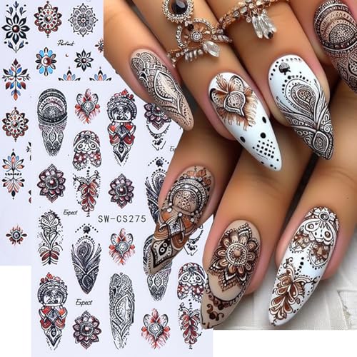 Bohemian Nail Stickers 3D Retro Lace Petals Self-Adhesive Decals 4 Sheets