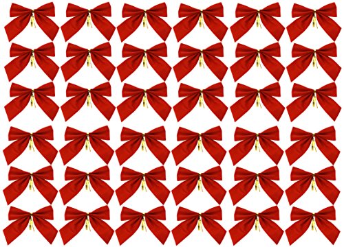 Set of 36 Mini Red Velvet Christmas Bows - Holiday Tree Ornaments & Decorations