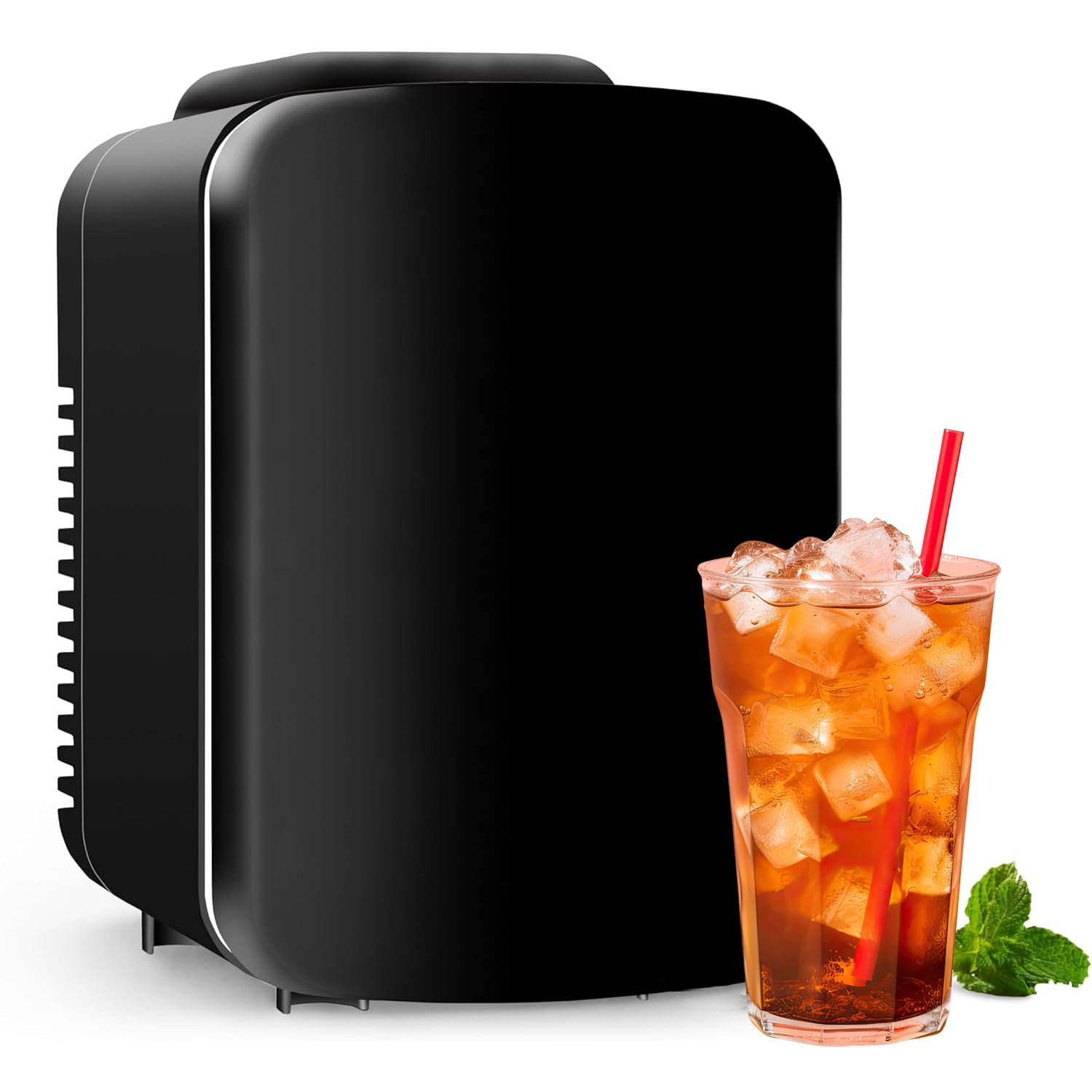 HealSmart 4L/6 Can Mini Fridge, Portable Cooler & Warmer Refrigerator, 100% Freon-Free & Eco-Friendly Compact Fridge, for Skincare, Office, Black