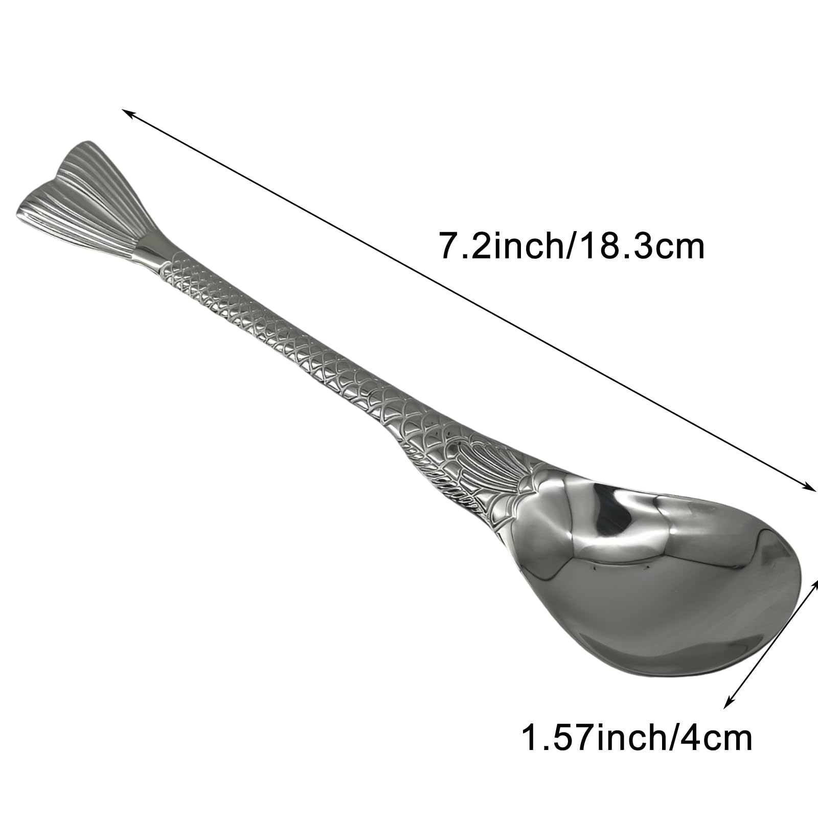 Pinenjoy 2Pcs Fishtail Handle Spoon and Fork Silver 18/10(304) Stainless Steel 7.5inch Asian Soup Spoon Dinner Fork Set for Porridge Cereal Salad Spaghetti