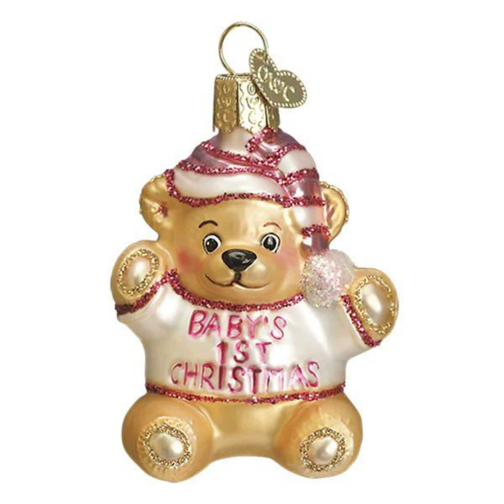 Old World Christmas Ornaments Baby Girl's First Teddy Bear Glass Blown Ornaments for Christmas Tree