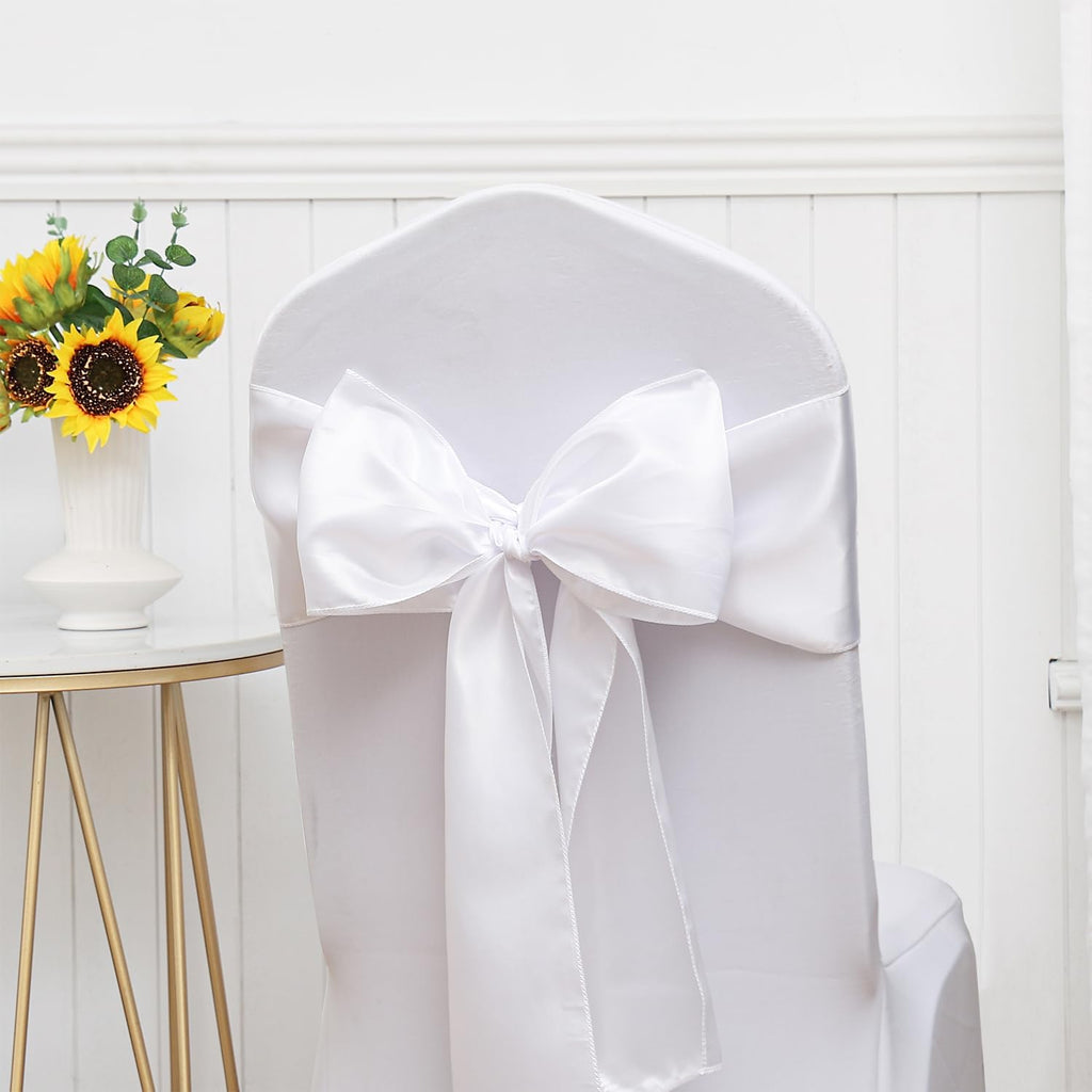 Regine Switzerland Satin White Chair Sashes - 7 X 108 Inch Bows for Weddings & Events | Pack of 50