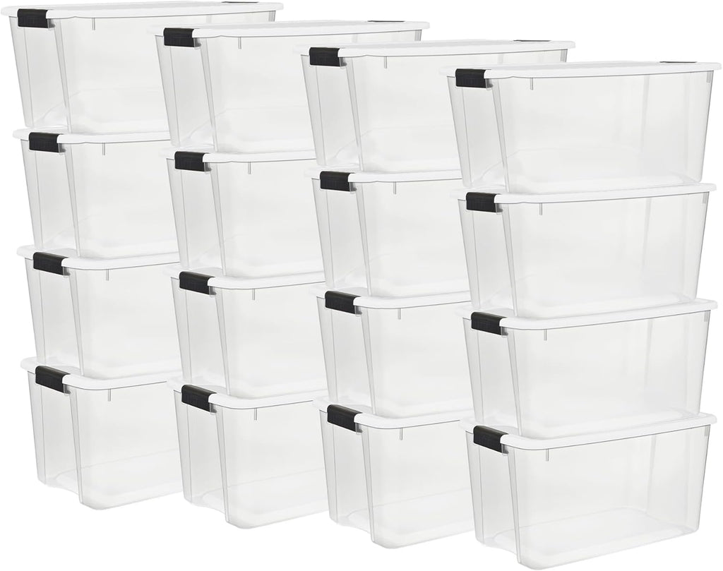 Sterilite 16-Pack Ultra Latching Storage Bins - Clear Plastic 70 Quart Organizing Containers for Home & Office