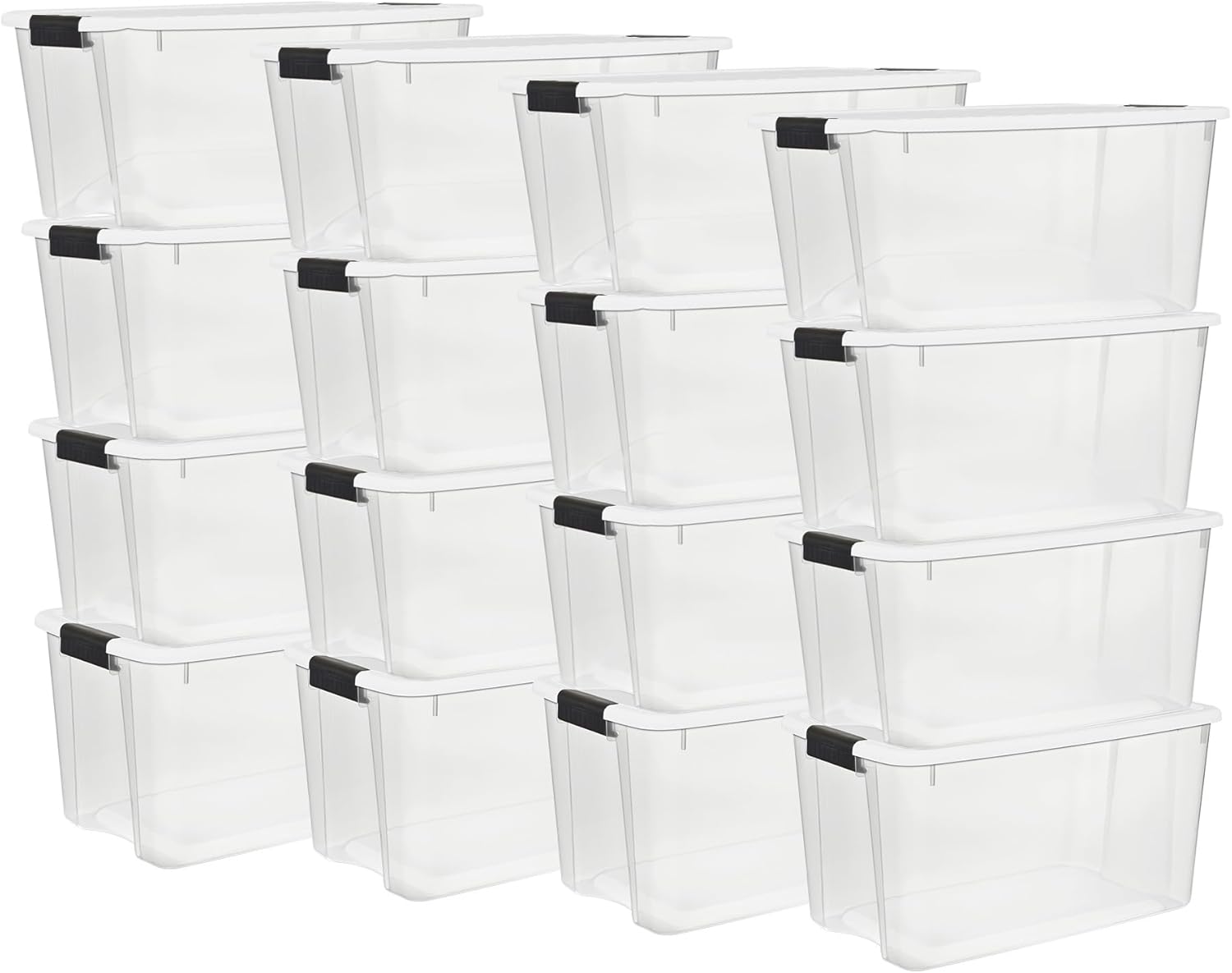 Sterilite 16-Pack Ultra Latching Storage Bins - Clear Plastic 70 Quart Organizing Containers for Home & Office