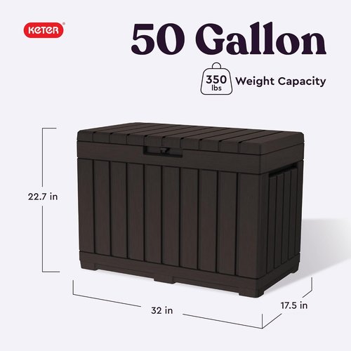 Keter Kentwood 50 Gallon Resin Deck Box - Stylish Storage for Patio Cushions & Garden Tools | Brown
