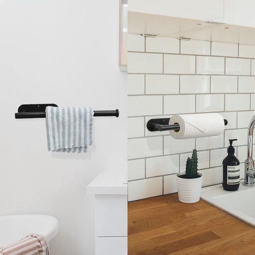YeeBeny Black Paper Towel Holder Kitchen Roll Holder, Paper Towel Holder - Self Adhesive or Drilling, Under Cabinet Paper Towel Rack, Wall Mounted Paper Towel(Black)