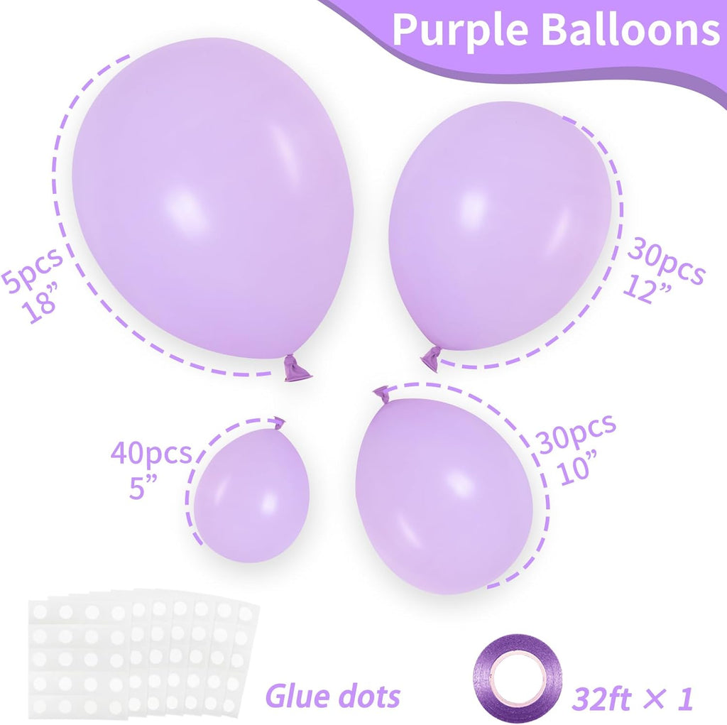 RUBFAC Lavender Purple Balloons - 105pcs in 5/10/12/18 Inches | Perfect for Birthday, Baby Shower & Wedding Decor