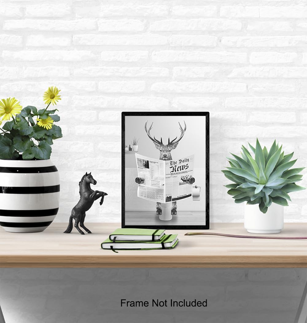 Skiennix Bathroom Wall Art - Deer Hunting Decor | Funny Elk Artwork for Men & Kids - Unframed Print