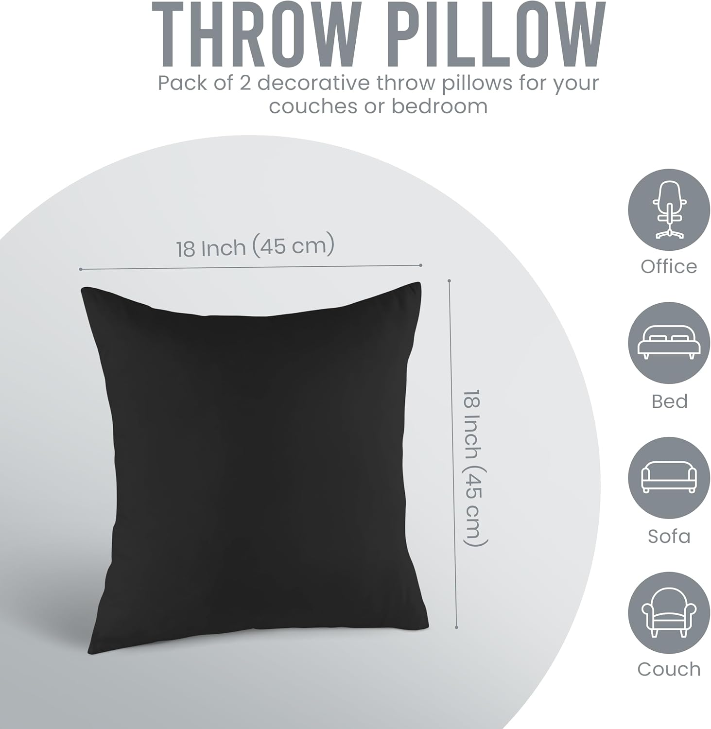 Utopia Bedding Pillow Inserts - Set of 2 Black Decorative Throw Pillows | Soft & Supportive 18x18 Cushions for Sofa & Bed