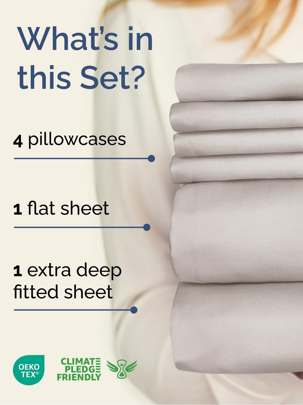 Skiennix Extra Deep Queen Sheet Set | 6-Piece Breathable Cooling Bedding - Soft, Wrinkle-Free Light Grey