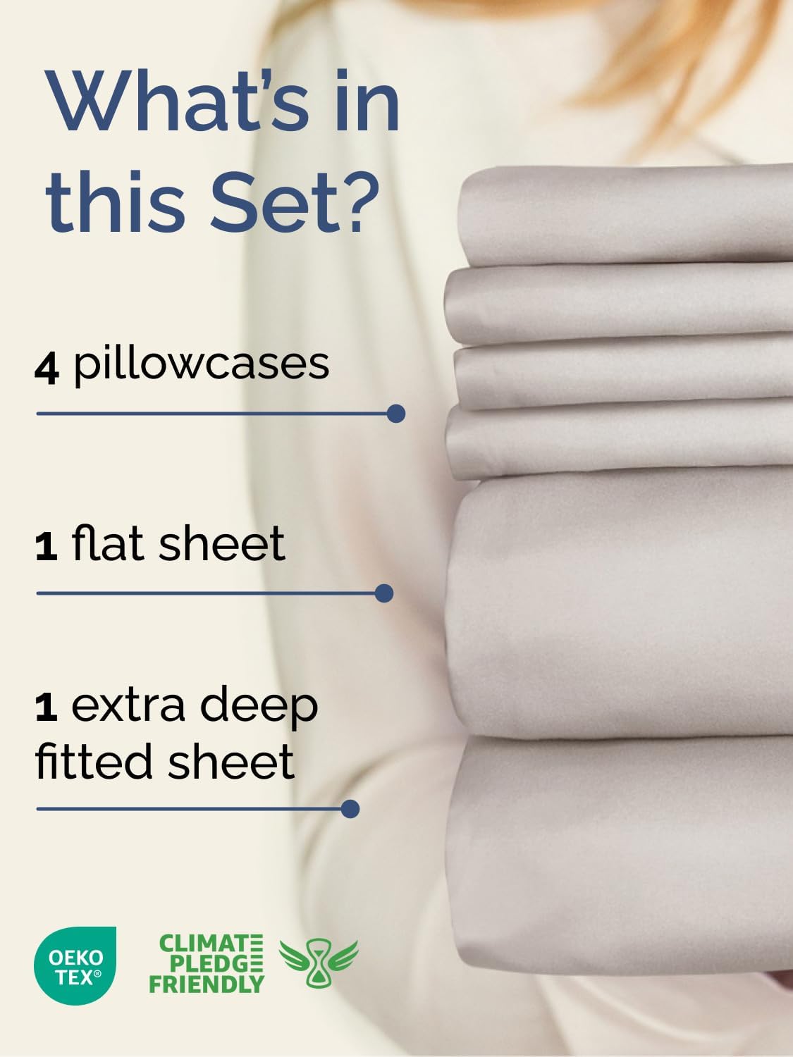 Skiennix Extra Deep Queen Sheet Set | 6-Piece Breathable Cooling Bedding - Soft, Wrinkle-Free Light Grey