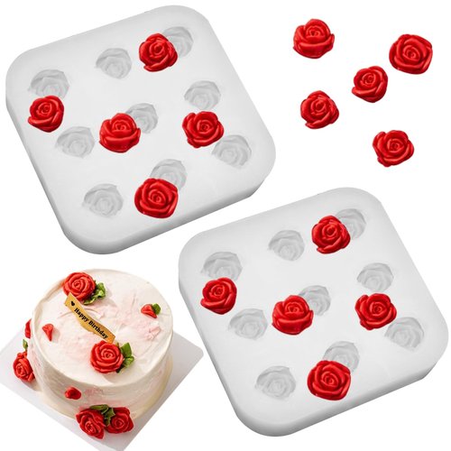 2 Packs Rose Flower Silicone Mold for Baking, 9-Cavity Rose Chocolate Candy Fondant Mold 3D Flower Ice Cube Mould for Cake Decor