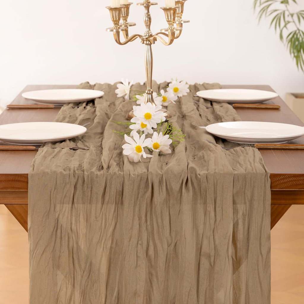 Socomi Cheesecloth Table Runner - 2pcs Nude Brown Boho Rustic 120 Inch for Weddings & Events