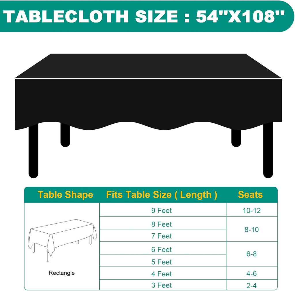 RowinsyDD Disposable Black Plastic Table Cloths - 20 Pack, 54 x 108 Inches for Parties, Weddings & BBQs