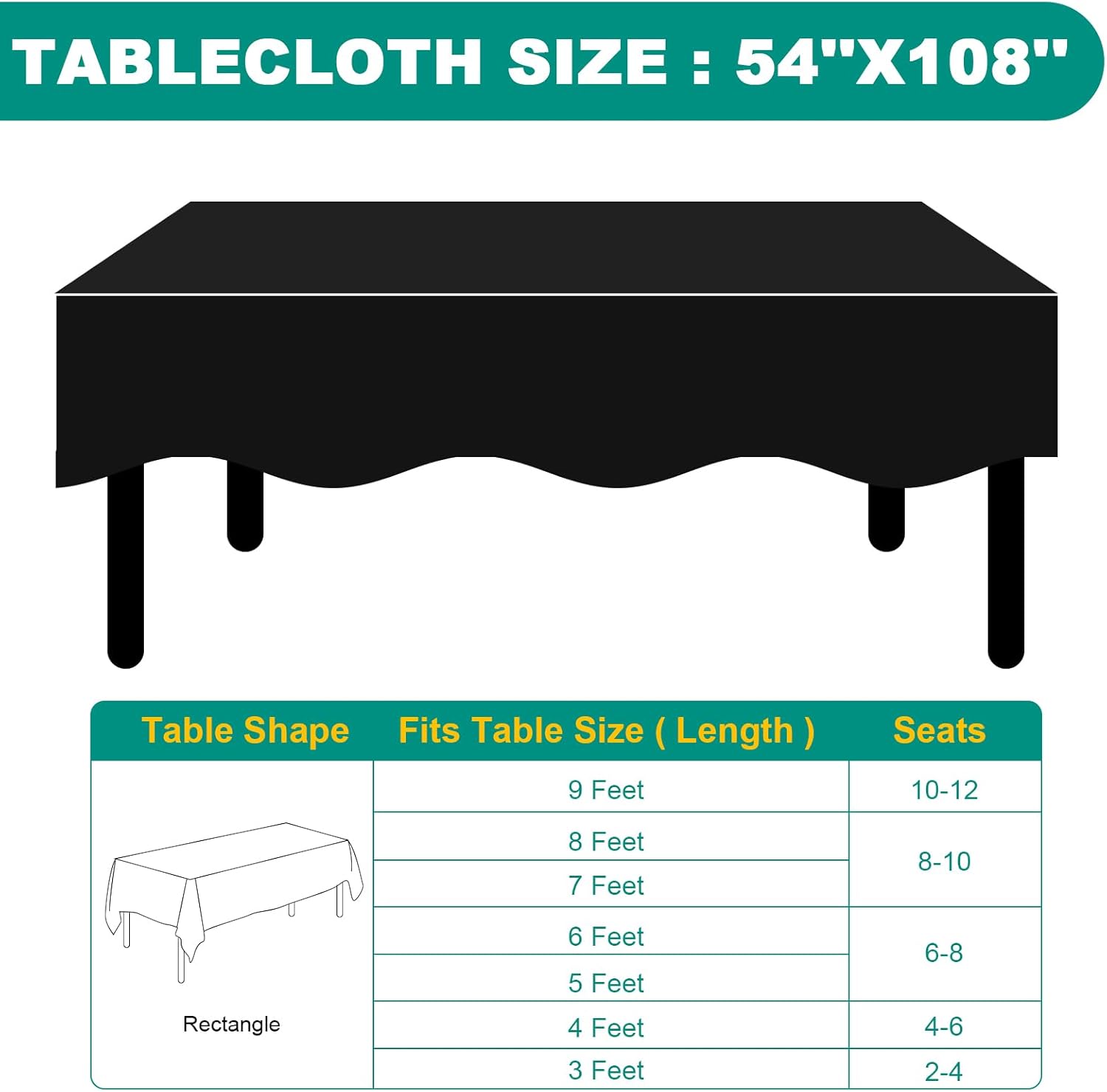 RowinsyDD Disposable Black Plastic Table Cloths - 20 Pack, 54 x 108 Inches for Parties, Weddings & BBQs