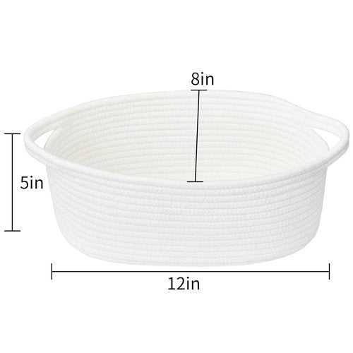 ABenkle Decorative Rope Woven Storage Basket - Small Toy Organizer with Handles | 12"x8"x5", White