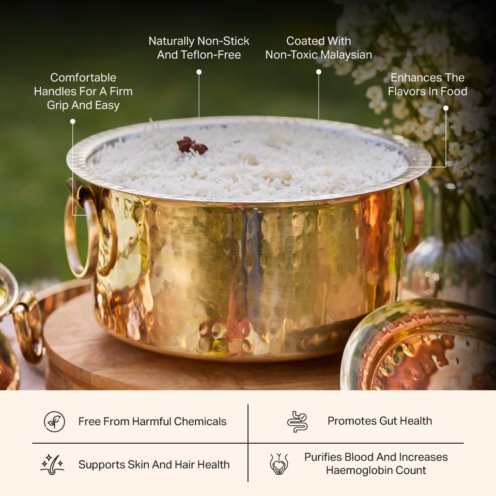 P•TAL Brass Stock Pot with Lid Naturally Nonstick and Toxin Free Pasta Pot Multipurpose Cooking Pot, PFOA and PTFE Free (1 Quart)