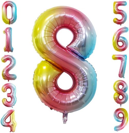 GOER Rainbow Foil Number 8 Balloons - Huge 42" & 32" Birthday Party Decorations | 3-Pack