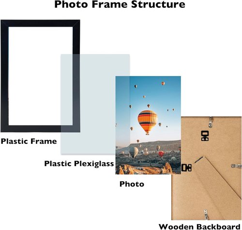 JCJMY 8.5x11 Picture Frame Set of 6 - Black Wall Hanging & Tabletop Display | Versatile Horizontal & Vertical Mounting