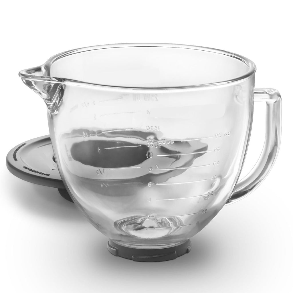 Replacement Glass Mixer Bowl with Lid and Attachments Set, 4.5-5 Qt,Compatible with Kitchenaid Tilt-Head Stand Mixers, Includes Beaters, Dough Hook, Wire Whip (Bright)