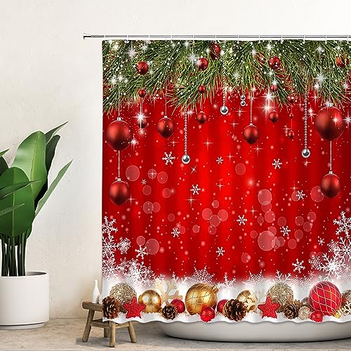 CapiSco Christmas Shower Curtain Set 72x72 Inches Waterproof Holiday Bathroom Decor with Hooks