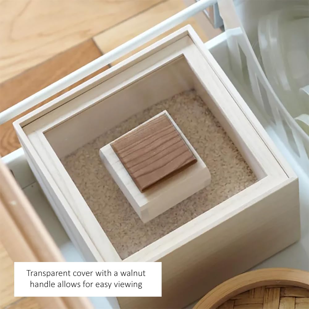 ELEMNTS Wooden Rice Storage Container with Lid and Measuring Cup, 13lbs (5.8kg) - Grains, Beans and Dry Food
