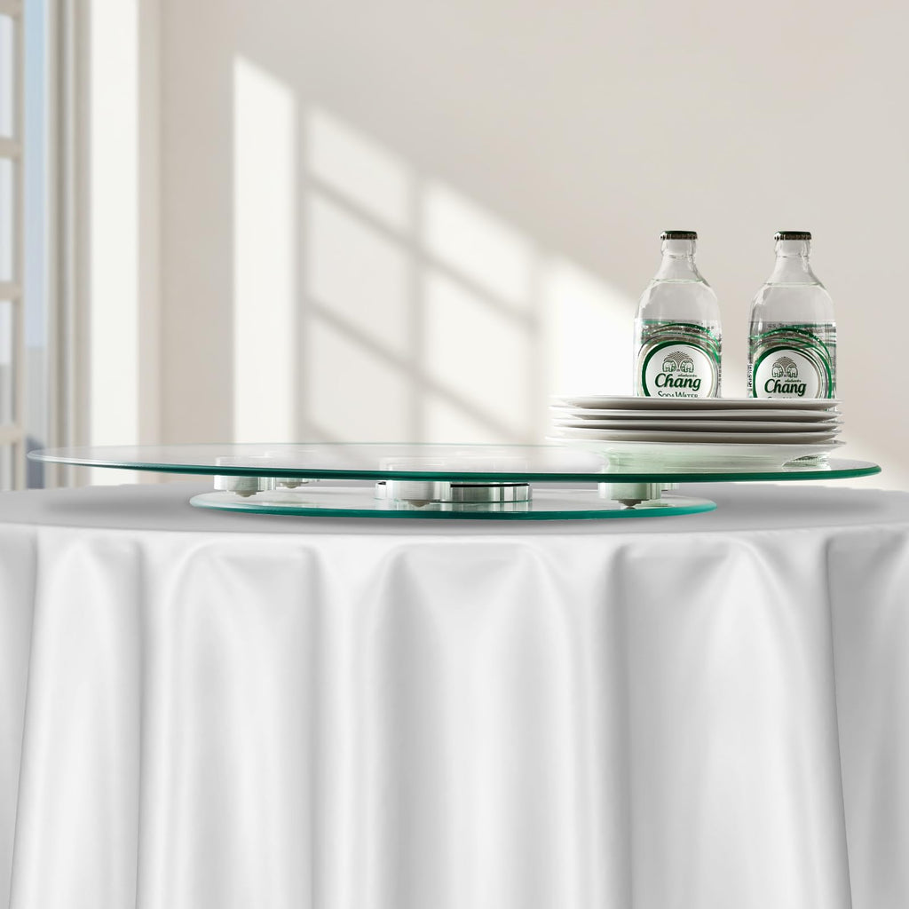 VEVOR 24 in Glass Lazy Susan Turntable, Tempered Glass Dining Table Centerpiece with 6 Rotating Wheels, 360° Smooth and Silent Spin Tabletop Rotating Tray, for Family Gatherings, Banquets & Weddings