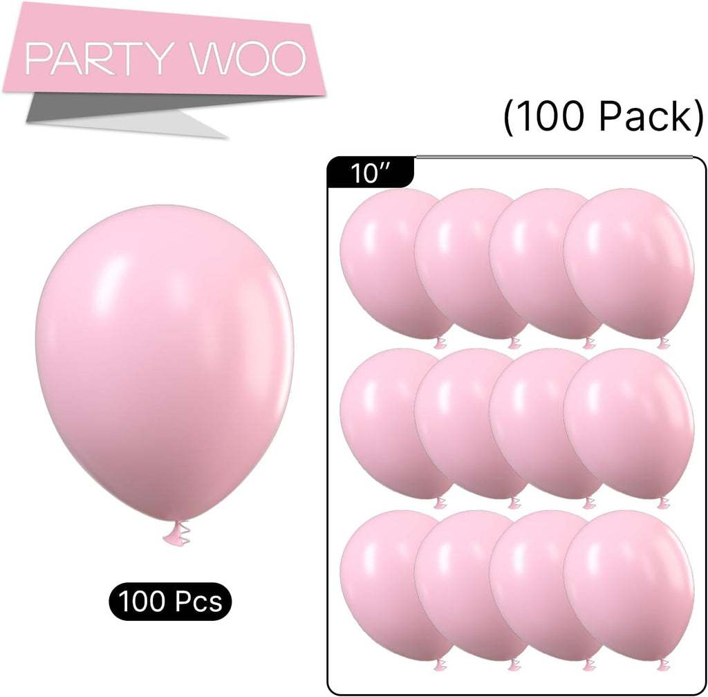 PartyWoo Light Pink Balloons - 100 Pcs 10 Inch Pastel Latex Helium Balloons for Baby Shower & Parties