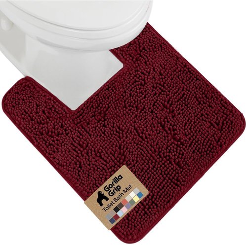 GORILLA GRIP Plush Chenille Bath Rug Mat - Soft Microfiber for Square Toilet Base | Machine Washable, Burgundy