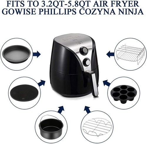 Gowise Air Fryer Accessories Set - 9PCS for 3.7QT to 5.8QT Fryers | Includes Cake Barrel, Pizza Pan & More