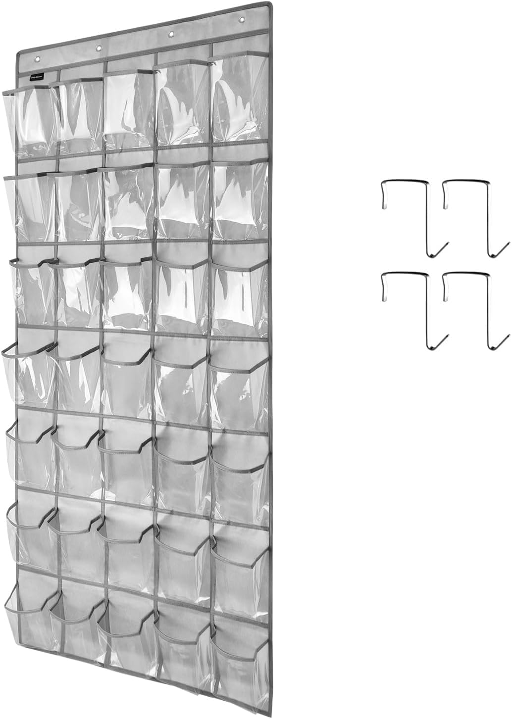 Skiennix Clear Crystal Hanging Shoe Organizer - 35 Pockets Over The Door Rack | Grey Storage Solution
